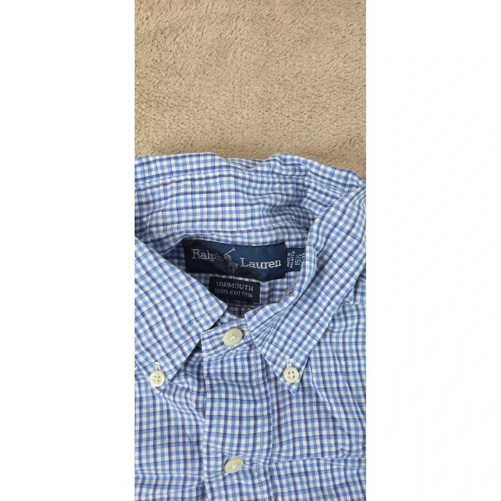 Vintage Polo Ralph Lauren Yarmouth Dress Shirt Sze 15 Blue Plaid Button Down L/S